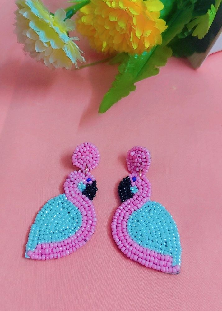 Stylish Pink N White Bird Earings