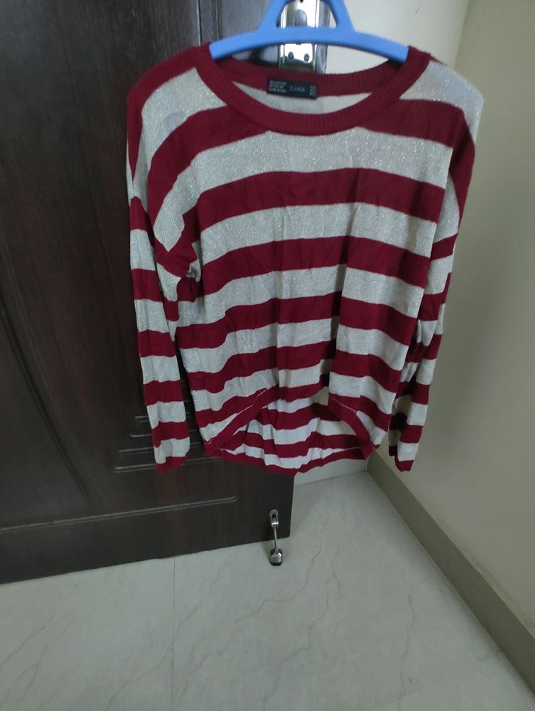 Red And White Striped Casual Top