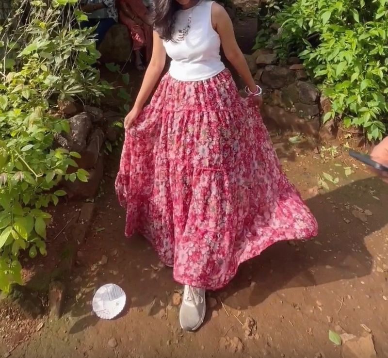 White Top+ Multi Colour Skirt + Rainbow Chain