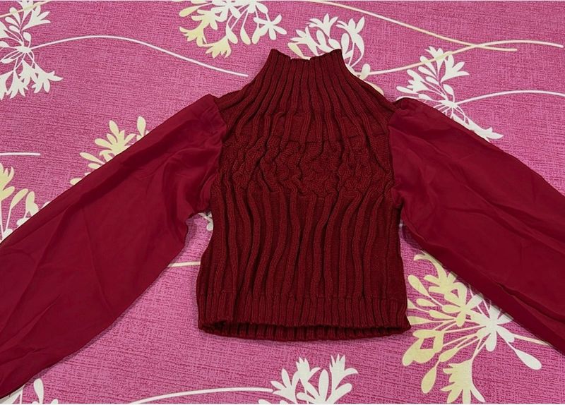 Red Wool Embroidered Top - Balloon Hands Design