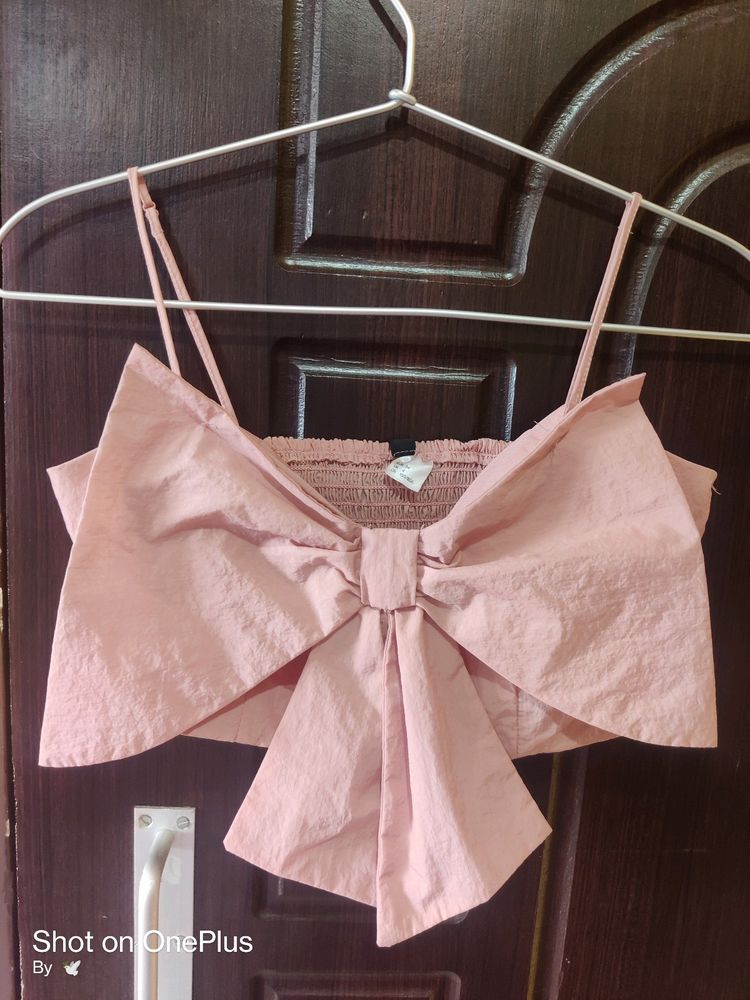 H&M Dusky Pink Bow Crop Top