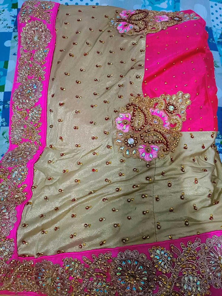 Heavy Work Pink Shimmery Saree...🔥