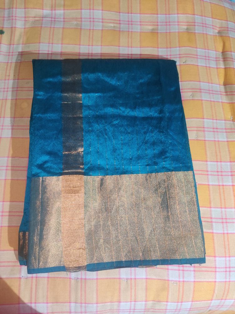 Festive Silk Sari Cyan Colour