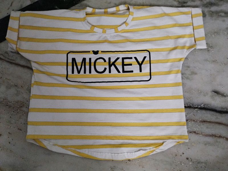 Cute Yellow And White Mickey Crop Top