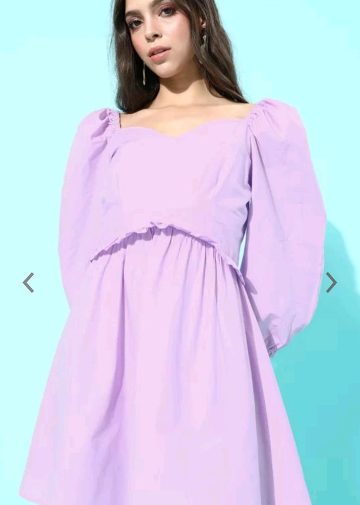 Lavender Puff Sleeves Dress