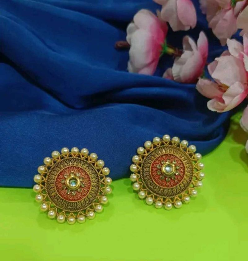 Ethnic Round Pearl Studs