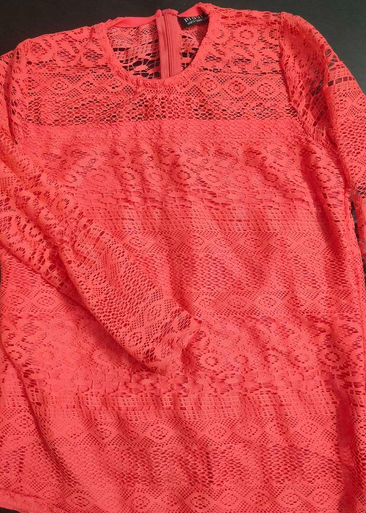 A Coral Netted Cotton Top