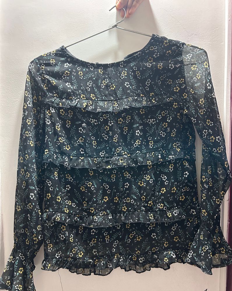 Max Floral Print Frilled Full Sleeves Top