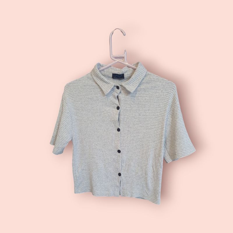 Ribbed Stretchable Casual Grey Shirt