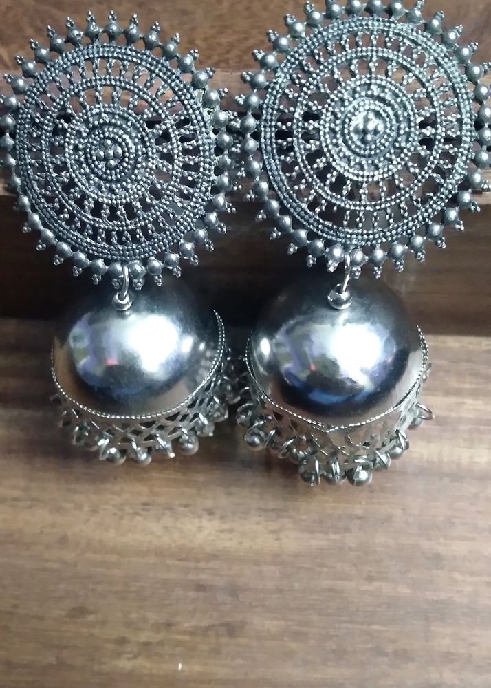 Oxidized Silver Jhumkas