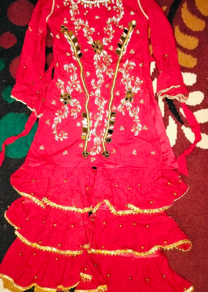 Dark Red Sharara Set