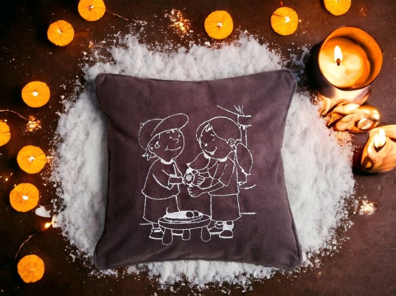 Embroidery Cushion Cover For Rakhi Gift