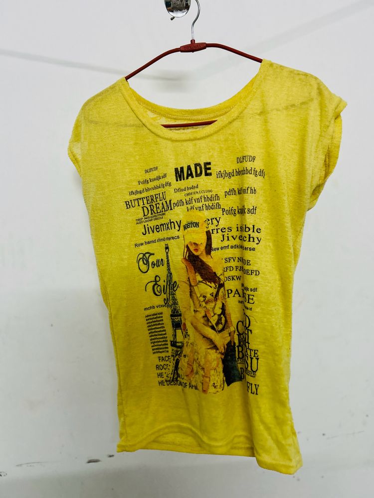 Yellow Casual Tshirt For Summers