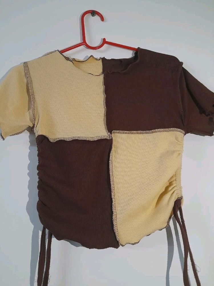 Beige And Brown Drawstring Top