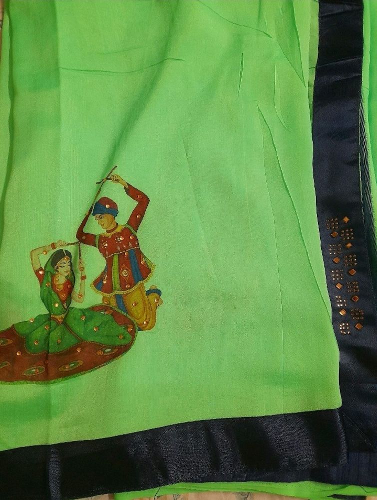 Fluorescent Green Designer Saree with Blouse