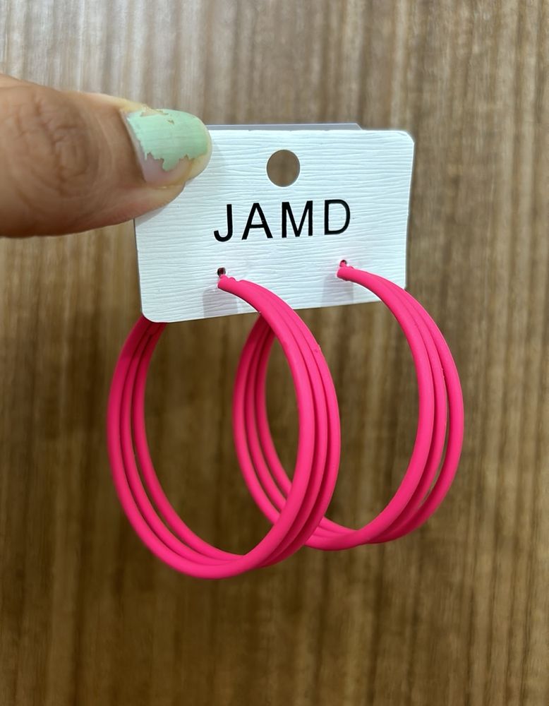 Hot Pink Triple Big Hoop Earrings