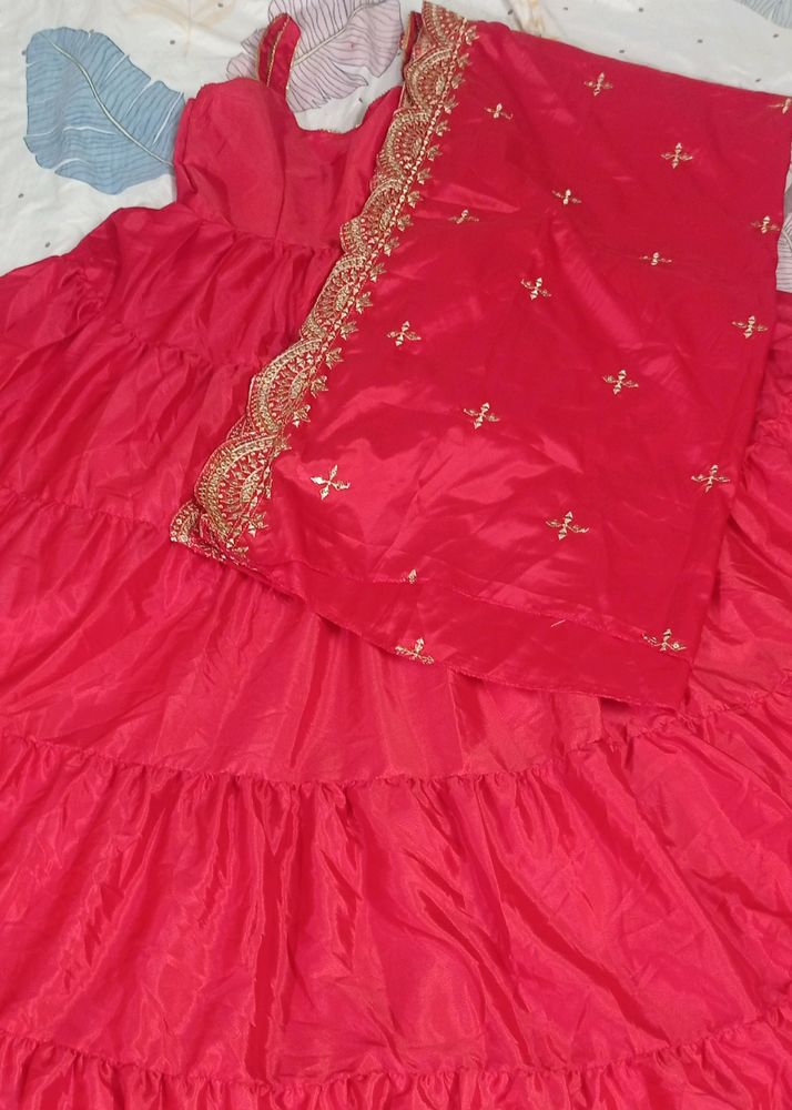 Red Flare Gown With Dupatta