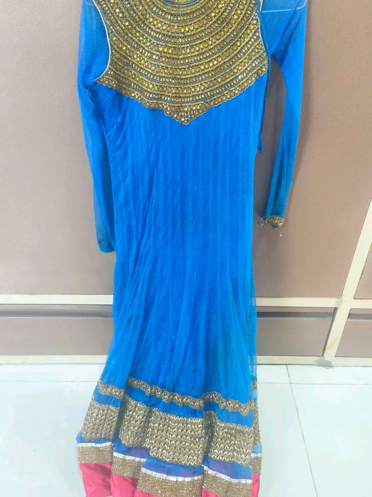 Blue Net Anarkali Kurta