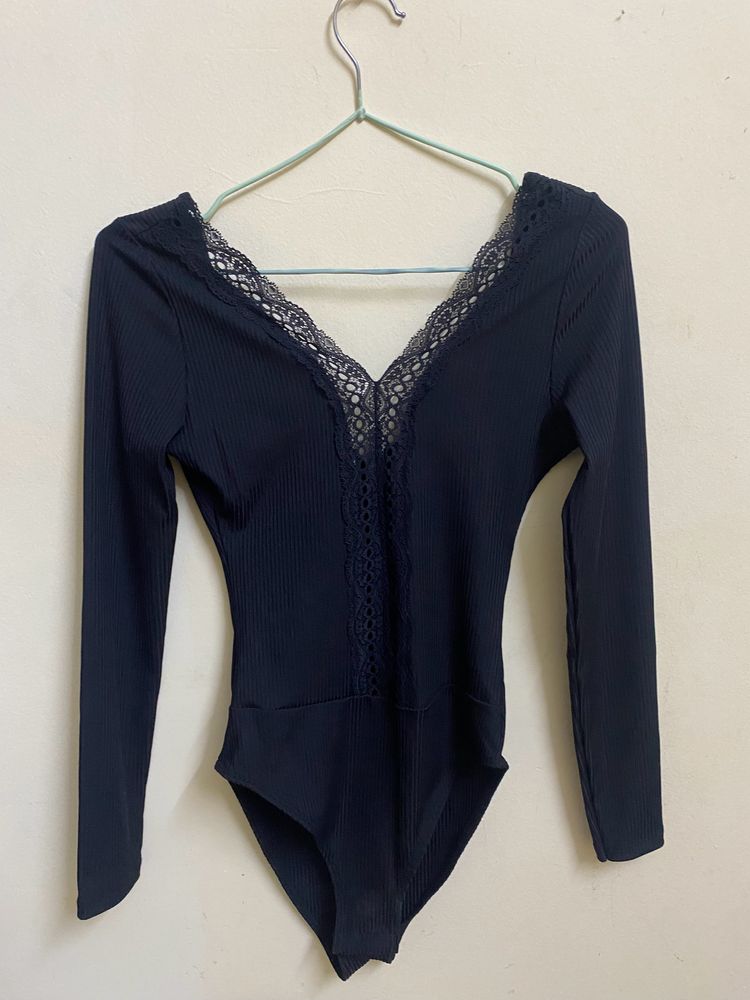 H&M Black Netted Lining Bodysuit