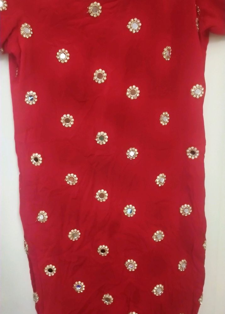 Karvachauth Special ..Red Mirror Work Kurta