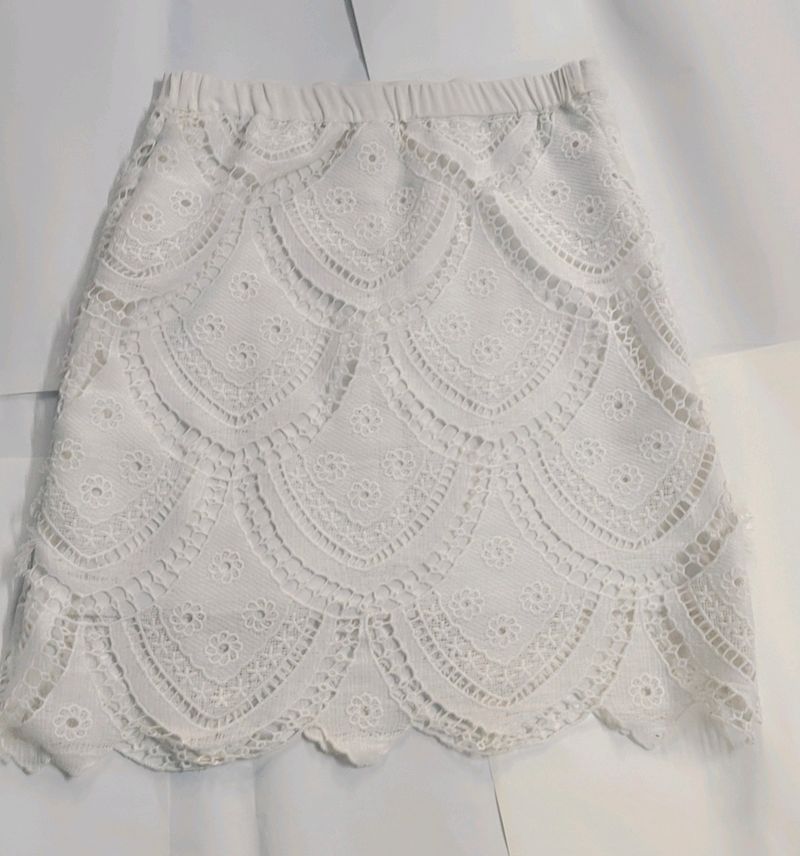 White Pearl Embroidered Skirt