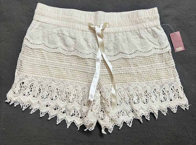 Satin Front Tie Crochet Short