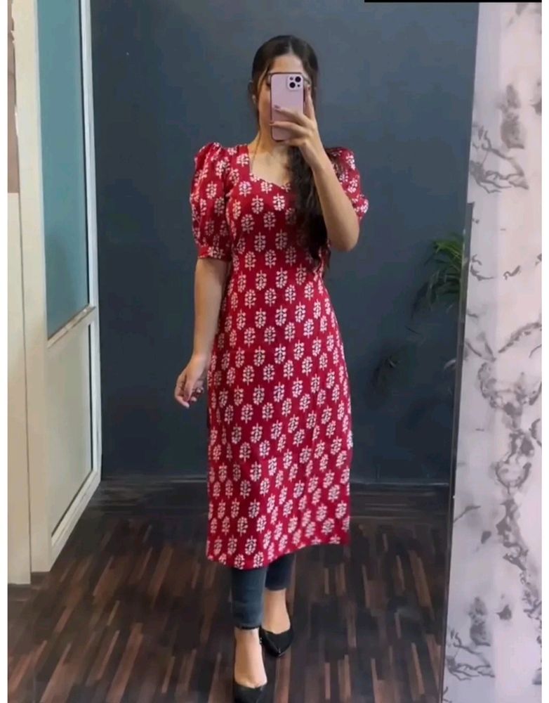 Red Cotton Bandhani Printed Kurti