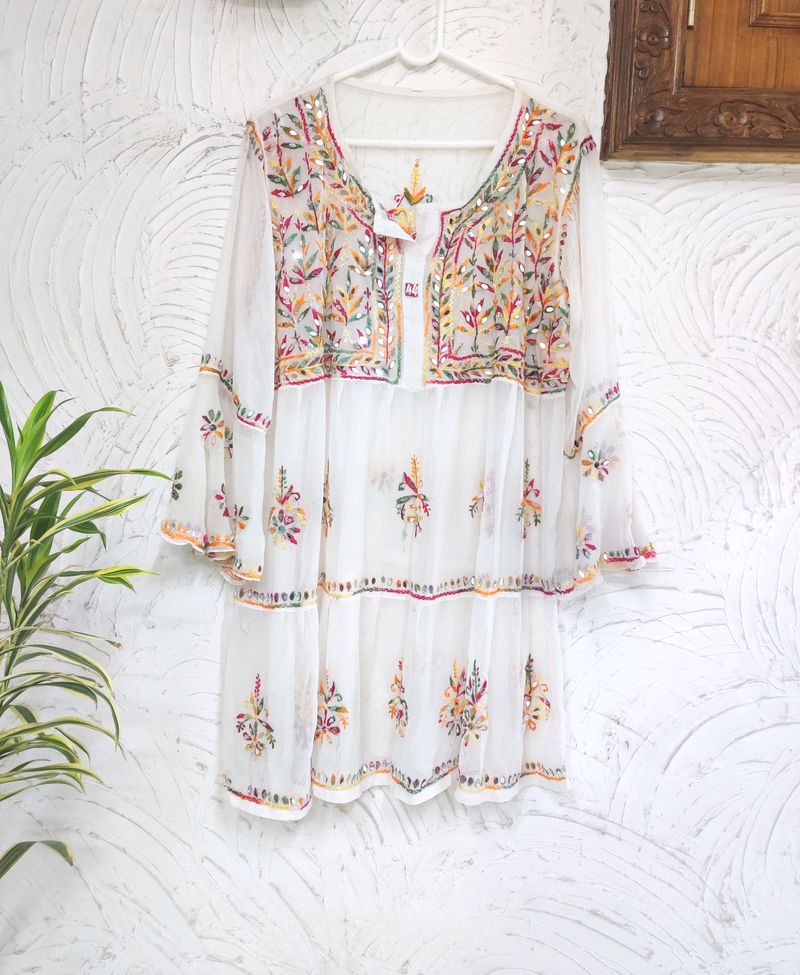 Mirror & Multicolour Thread Work Short Kurta