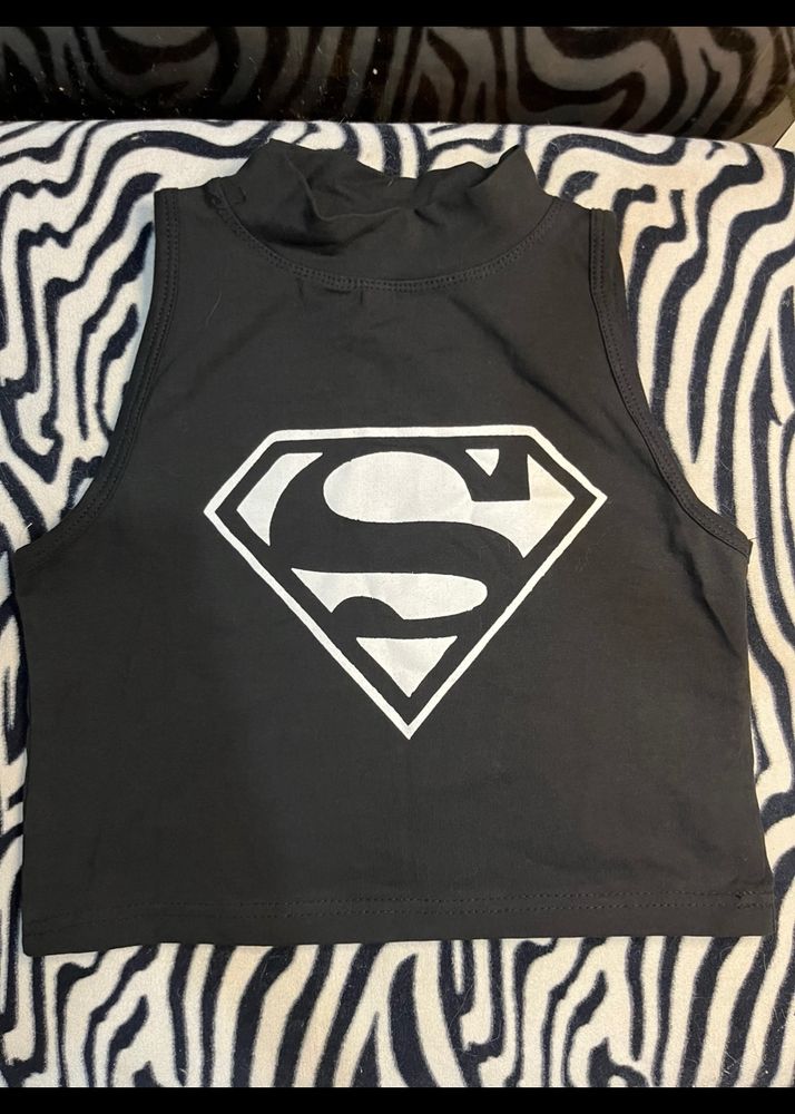 SuperMan Fitted Black Size S Crop Top