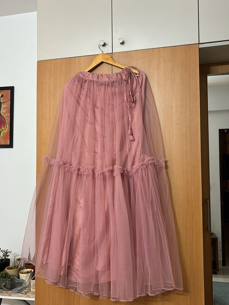 Dusky pink lehenga with padded blouse and dupatta