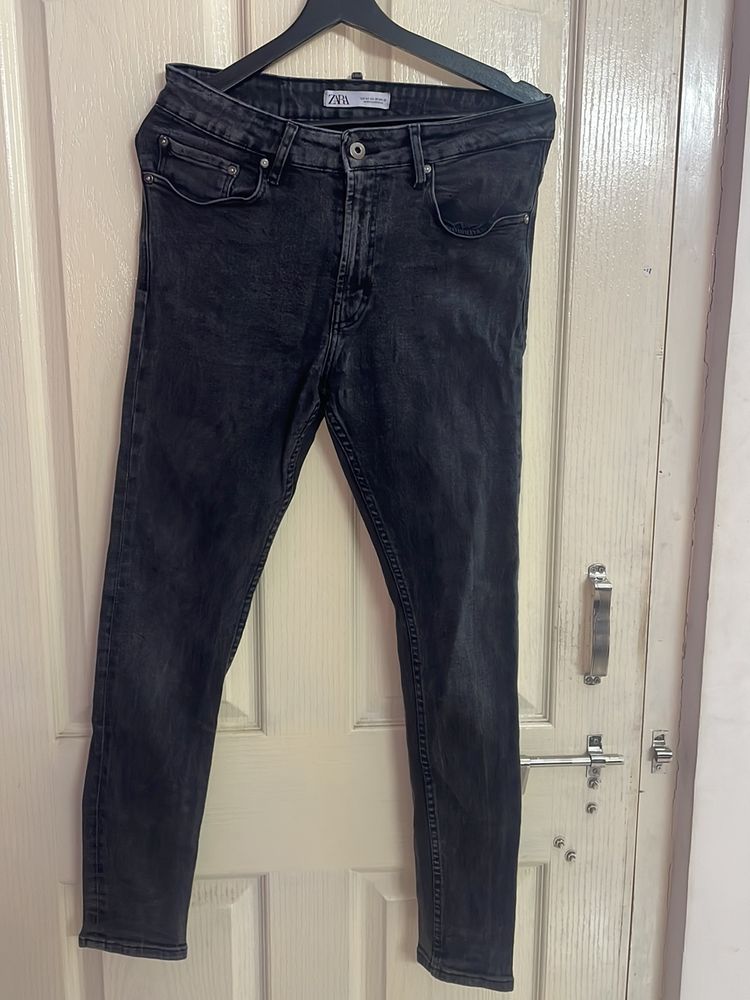 Zara Man - Black Stonewash Faded Jeans, Size 32, Condition: Good