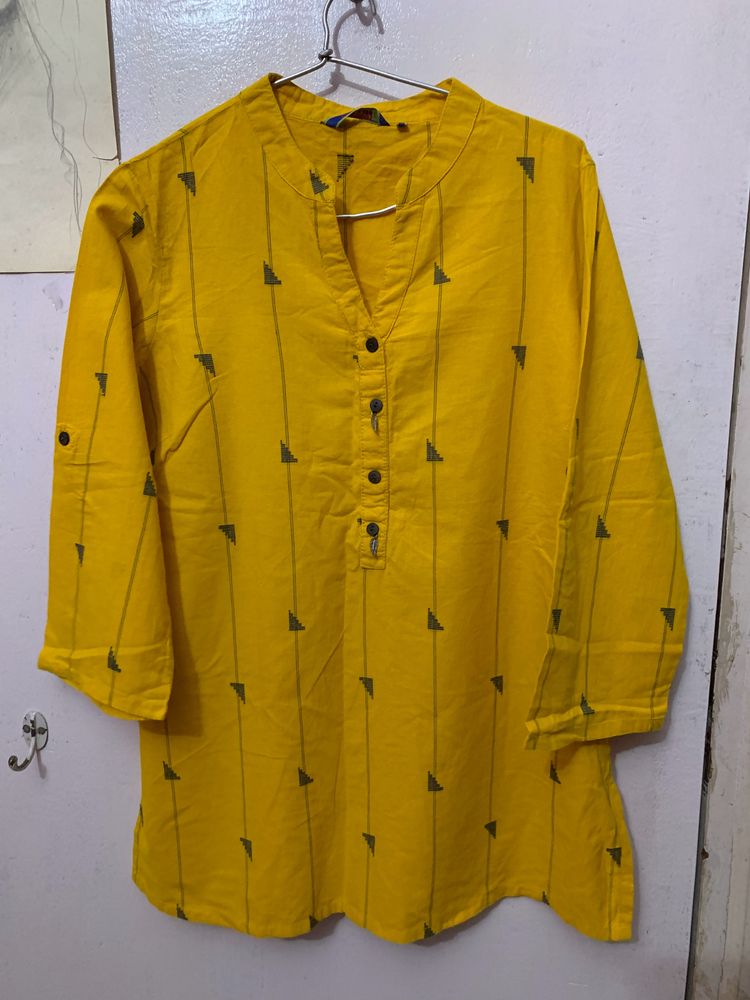 Beautiful  Yellow 100% Cotton Tunic