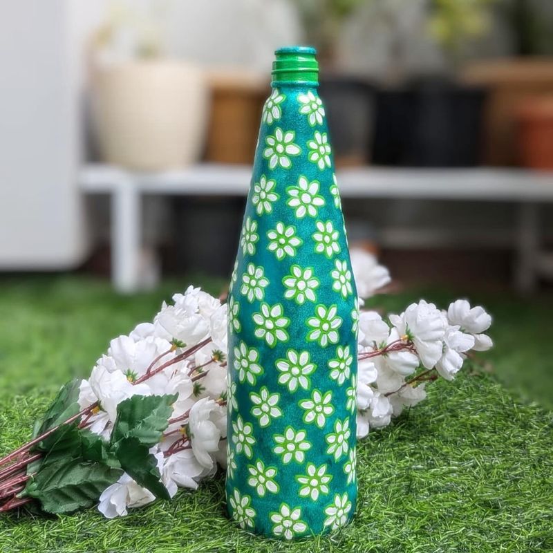 Handpainted Beautiful green Glass Bottle😍