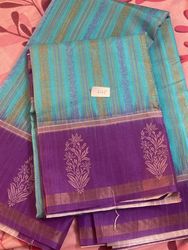New Turquoise Blue And Purple Saree