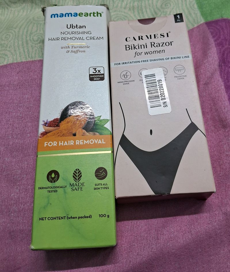 Mamaearth Hair Removal Cream &Carmesi Bikini Razor