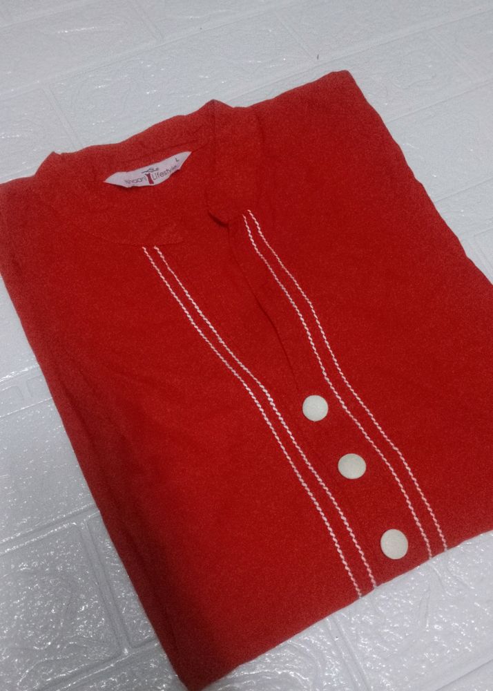 😍 Cute Pure Cotton Cherry Red ♥️Long Kurti