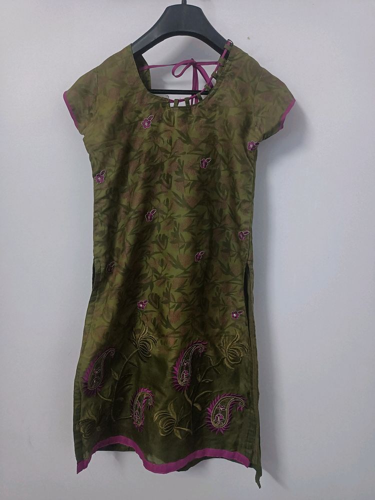 Olive Kurta For Women (Stitched)