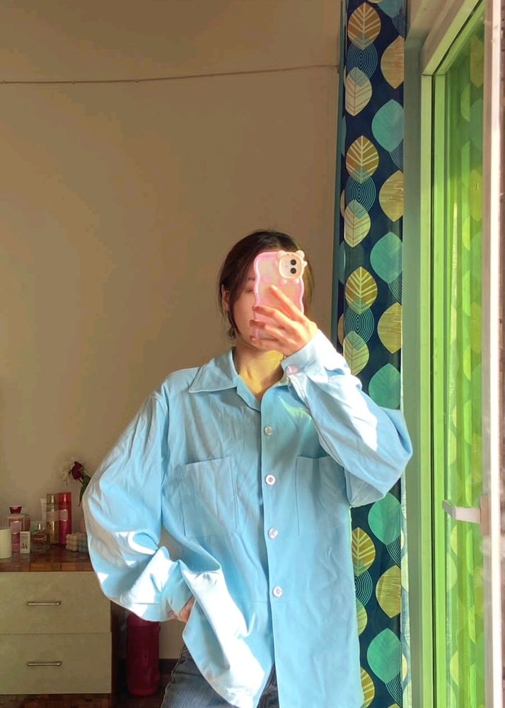 Oversized Sky-blue Shacket