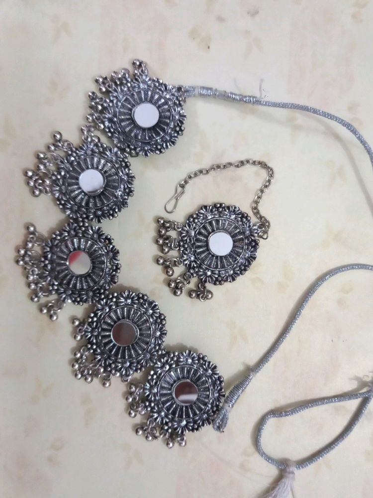 Oxidized Necklace With Tikka