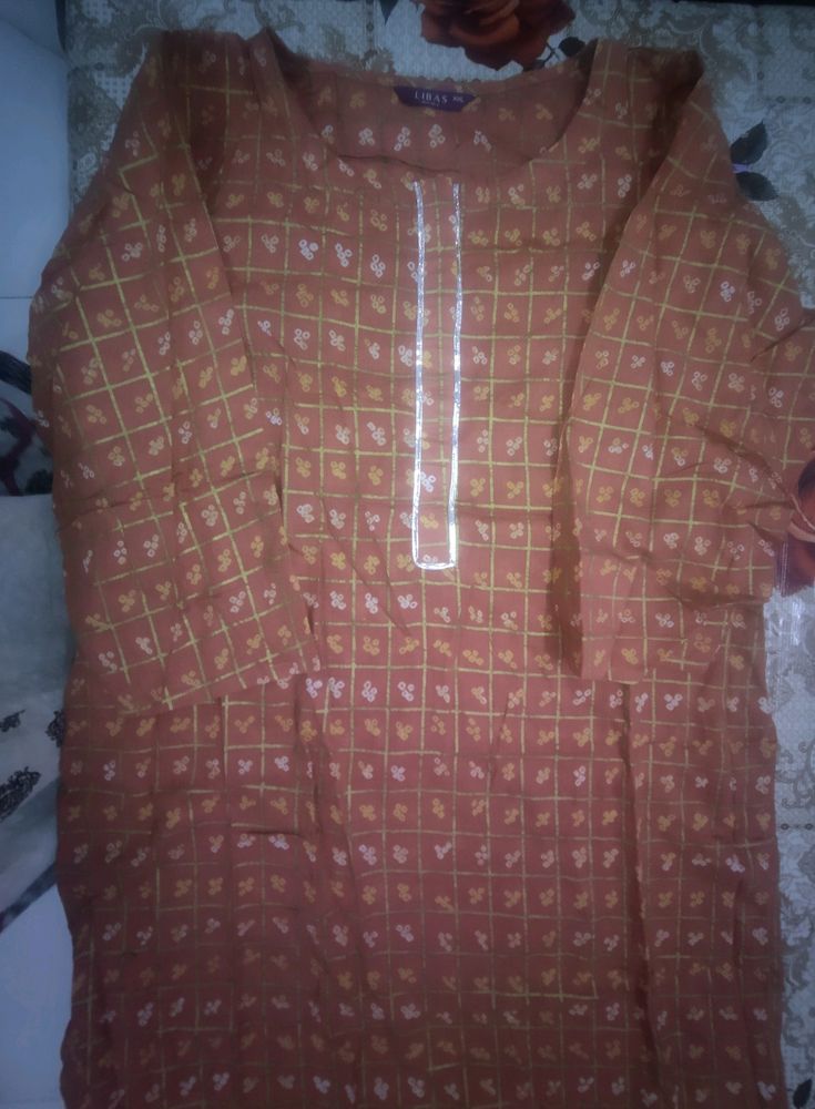 Libas Women Cotton Rust Jaipuri Print Kurta