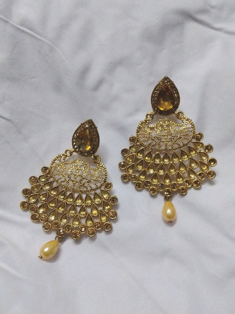 Gold Covering Partywear Drop Earing