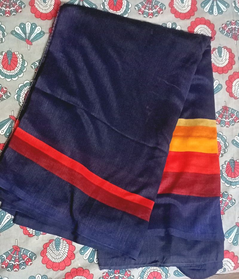 Navy Blue Saree Without Blouse