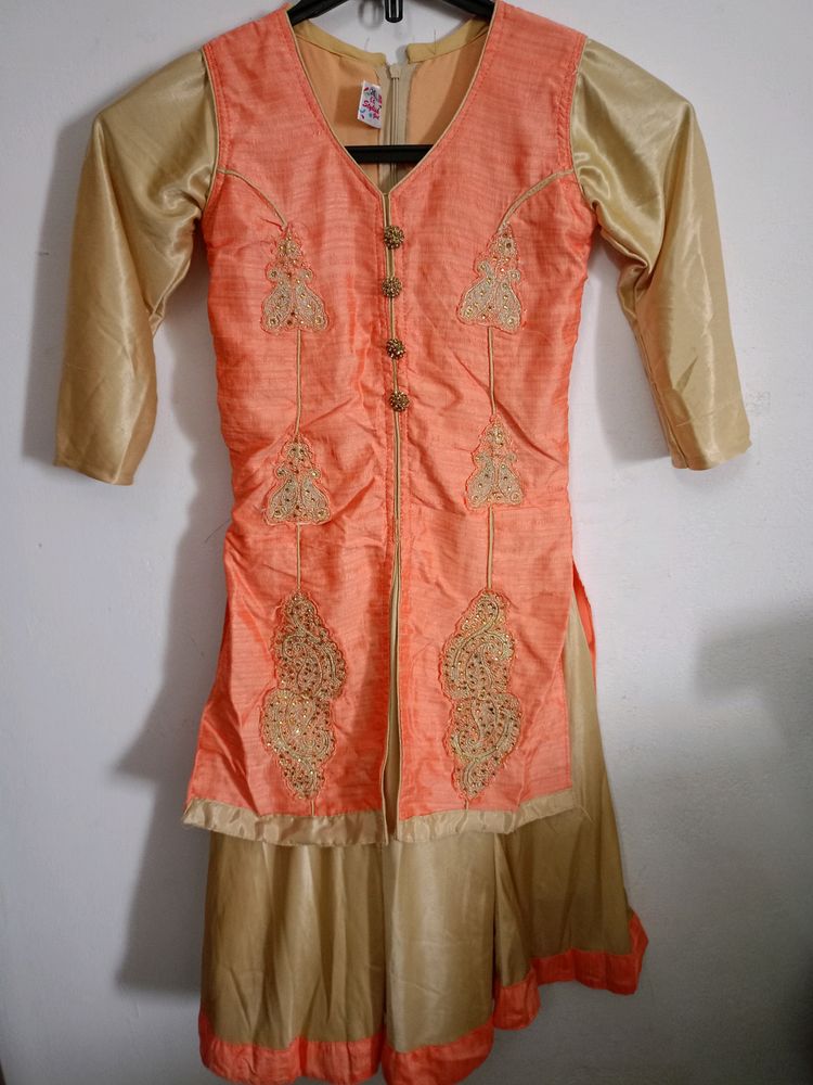 Elegant Orange Golden Kurti