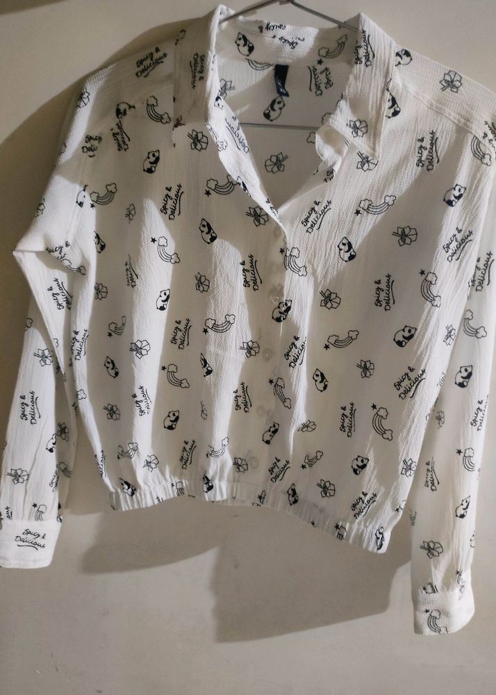 printed shirt with spread collar