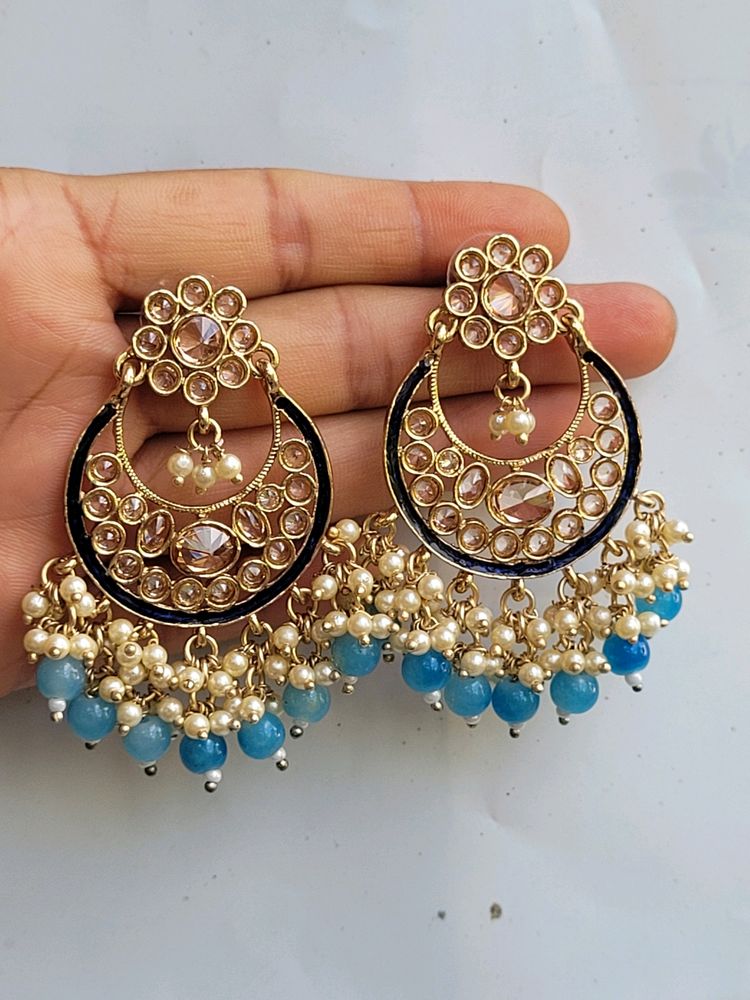 Royal Blue Kundan Chand Bali Set