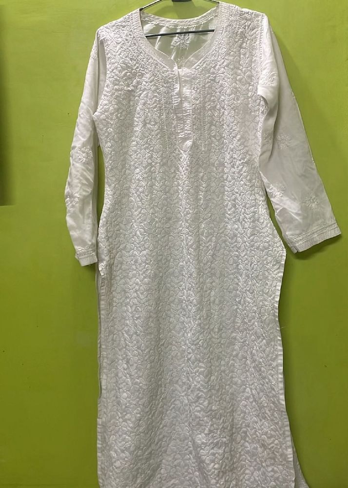 White Chikankari Kurta For Ladies