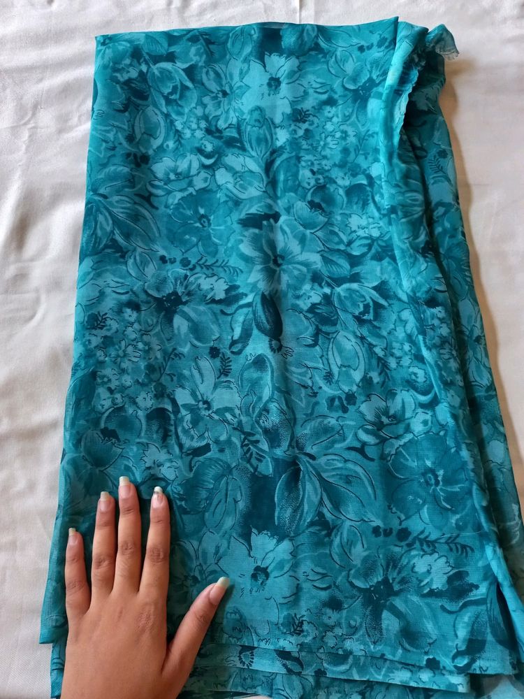 Blue Flower Printed Saree