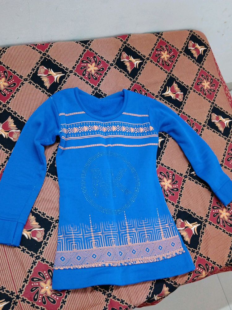 Sky Blue Woolen Top with Round Neck