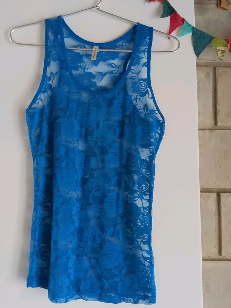 Blue Netted Tank Top