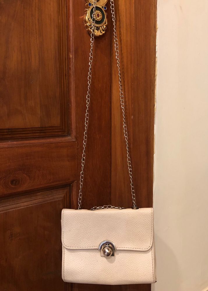 White Sling Bag With Adjustable Chain